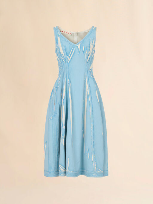 Light blue screen-printed denim midi dress - Dresses
