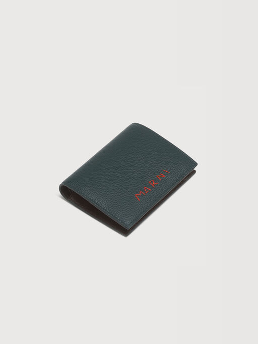 Deep green leather bifold wallet with Marni Mending embroidery - Wallets