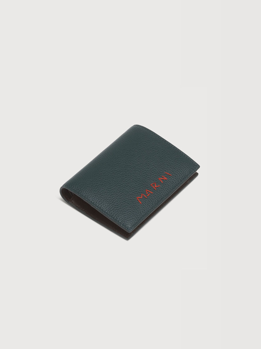 Deep green leather bifold wallet with Marni Mending embroidery, Image 5