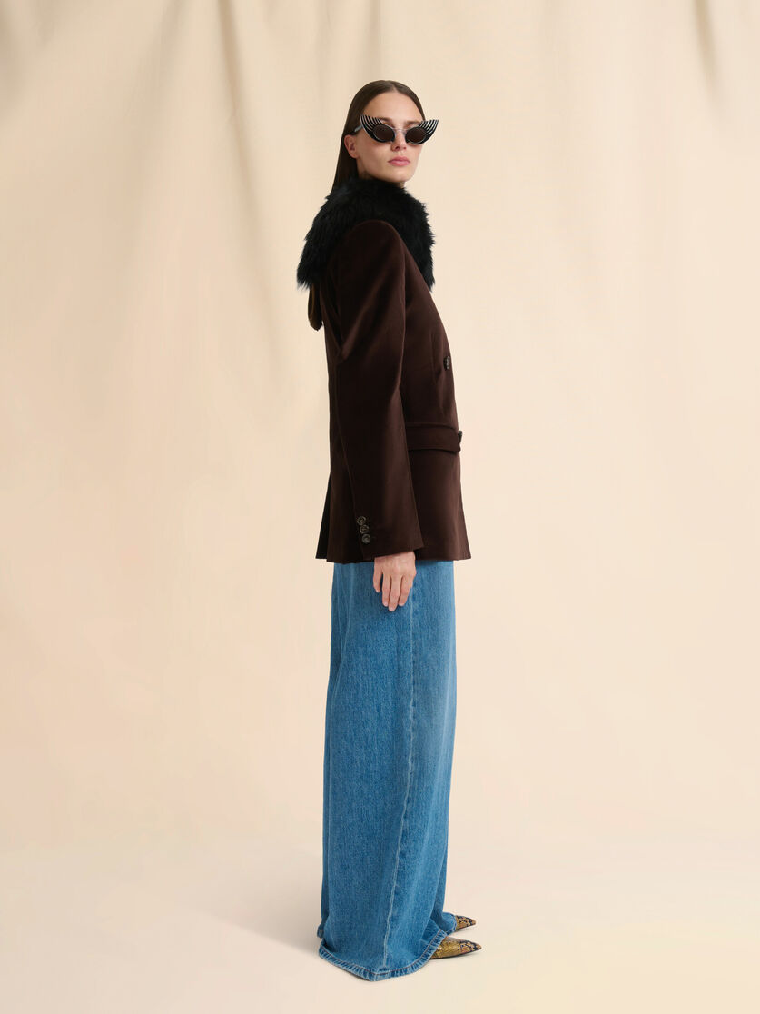 Brown velvet blazer with pony hair accents - Jackets - Image 6