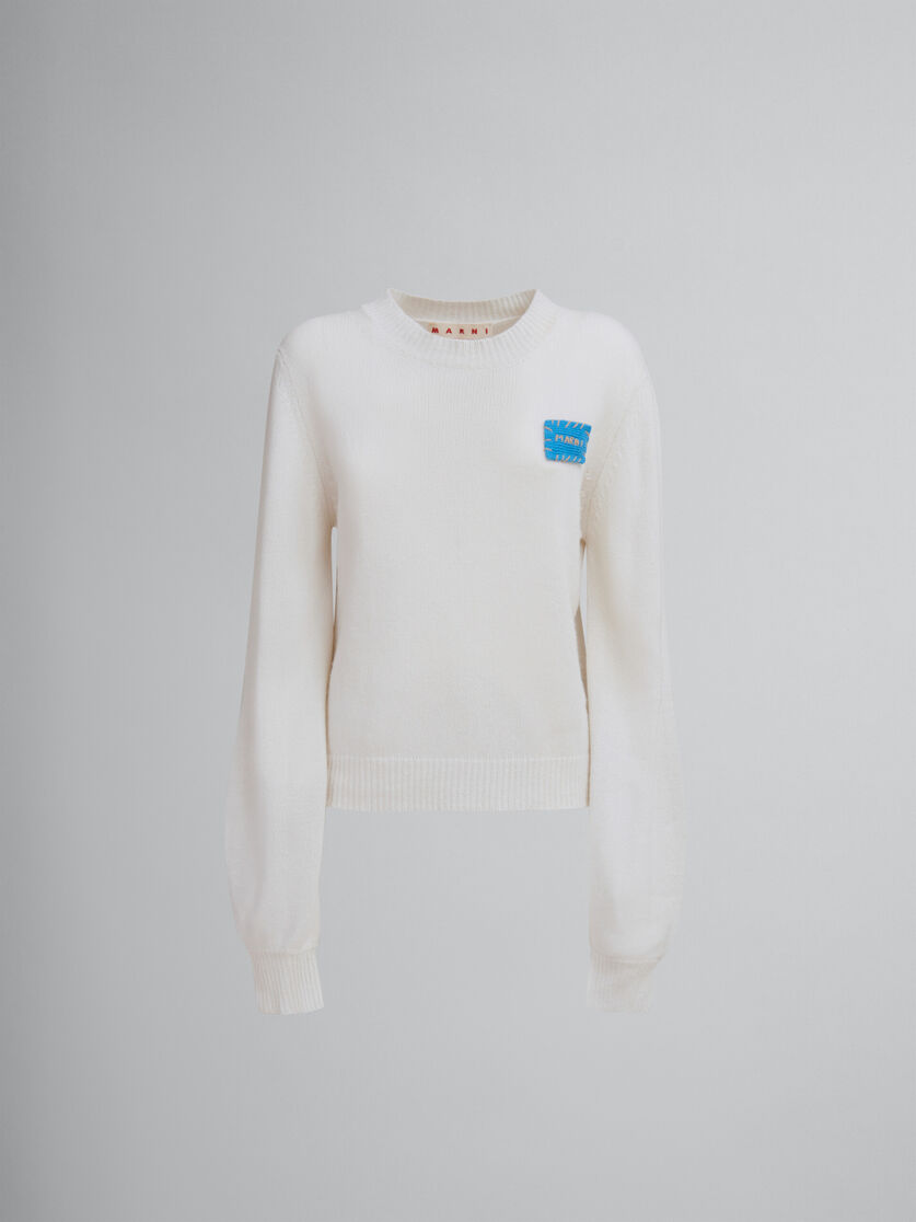 White cashmere jumper with Marni mending patch | Marni 