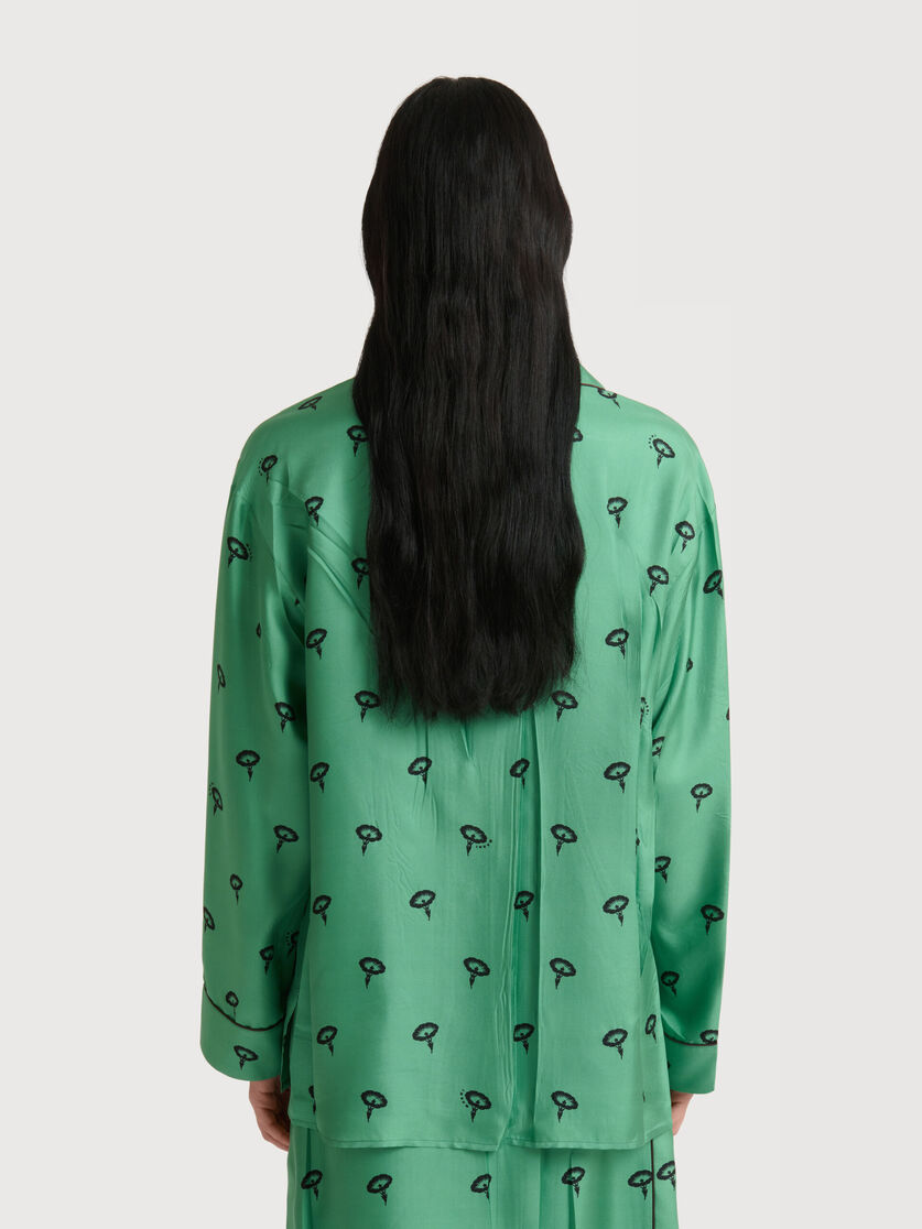 Green silk twill pyjama shirt with floral print, Image 4