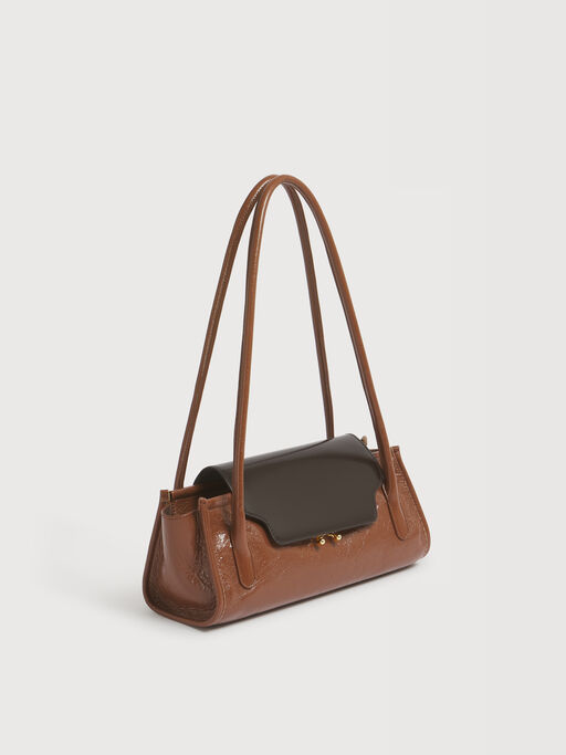 Sac Trunkette en cuir marron et noir - Sacs port&eacute;s &eacute;paule