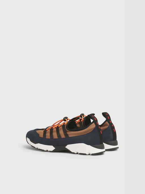 Sneaker mit Schn&uuml;rung aus hellbraunem und blauem Lycra - Sneakers