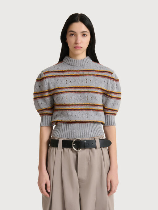 Grey cashmere jumper with openwork knit - Pullovers