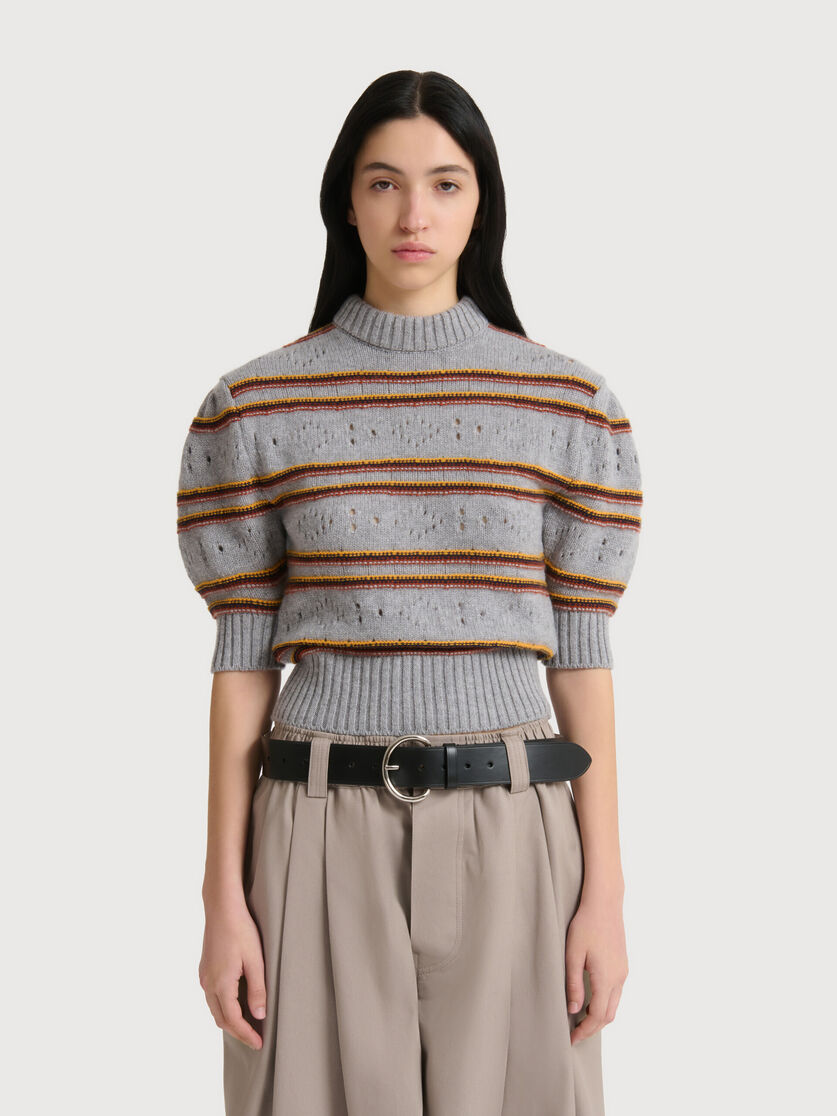 Grey cashmere jumper with openwork knit, Image 2