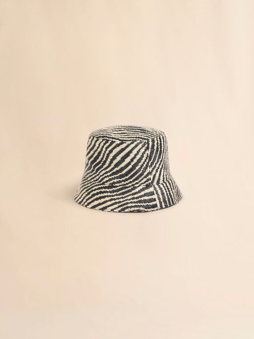 Black raffia-effect bucket hat with wavy pattern - Hats