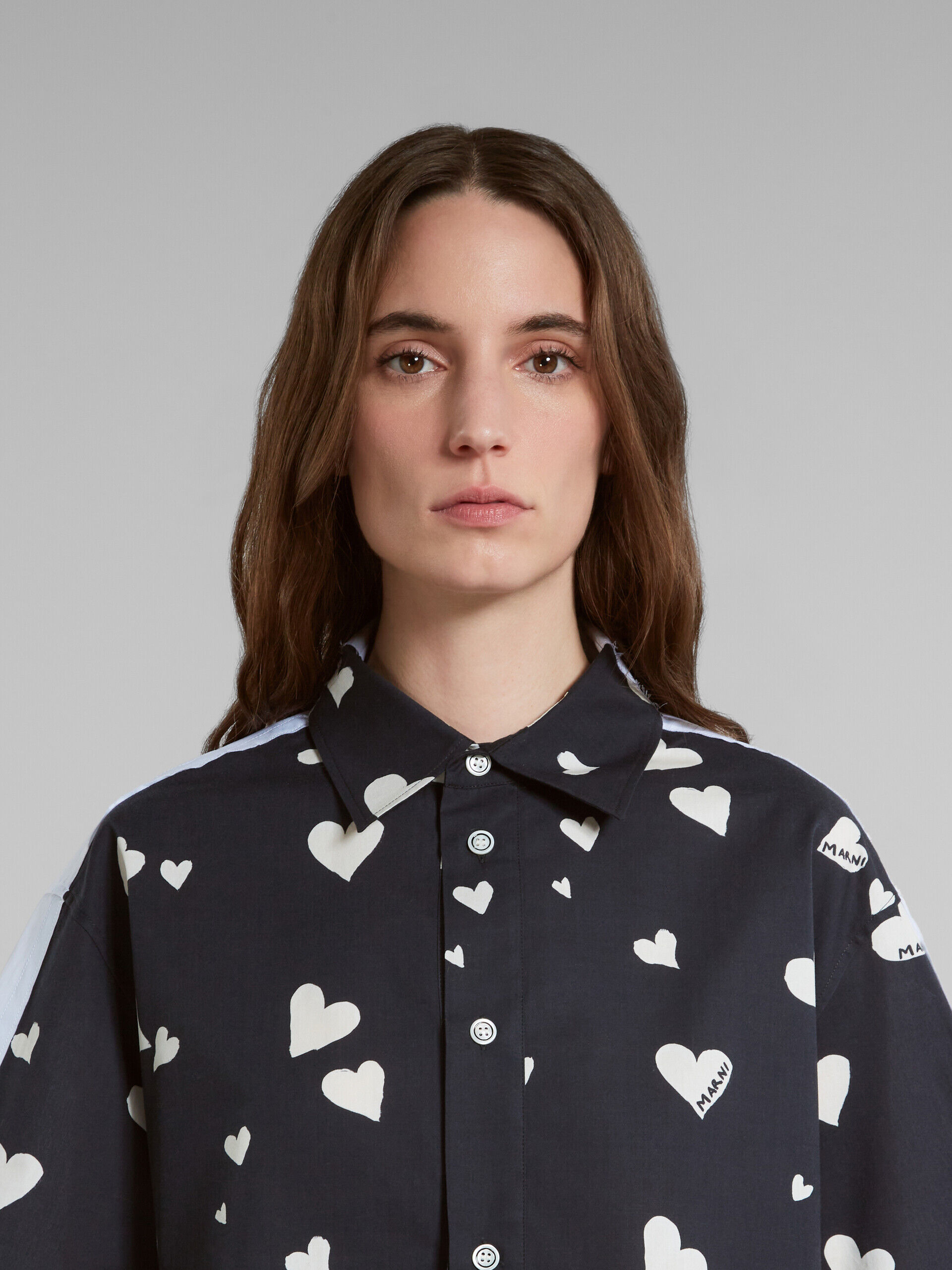 Black poplin shirt with Bunch of Hearts print | Marni