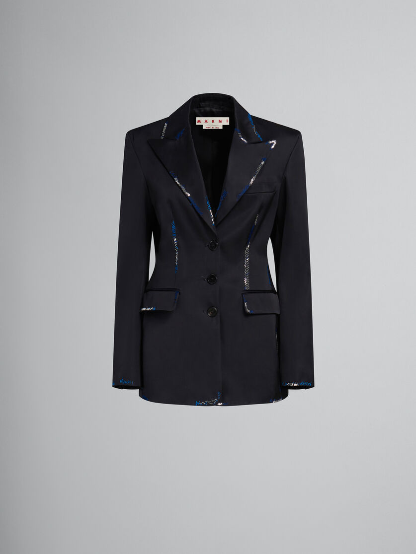 Black duchesse satin jacket with bead mending - Jackets - Image 1