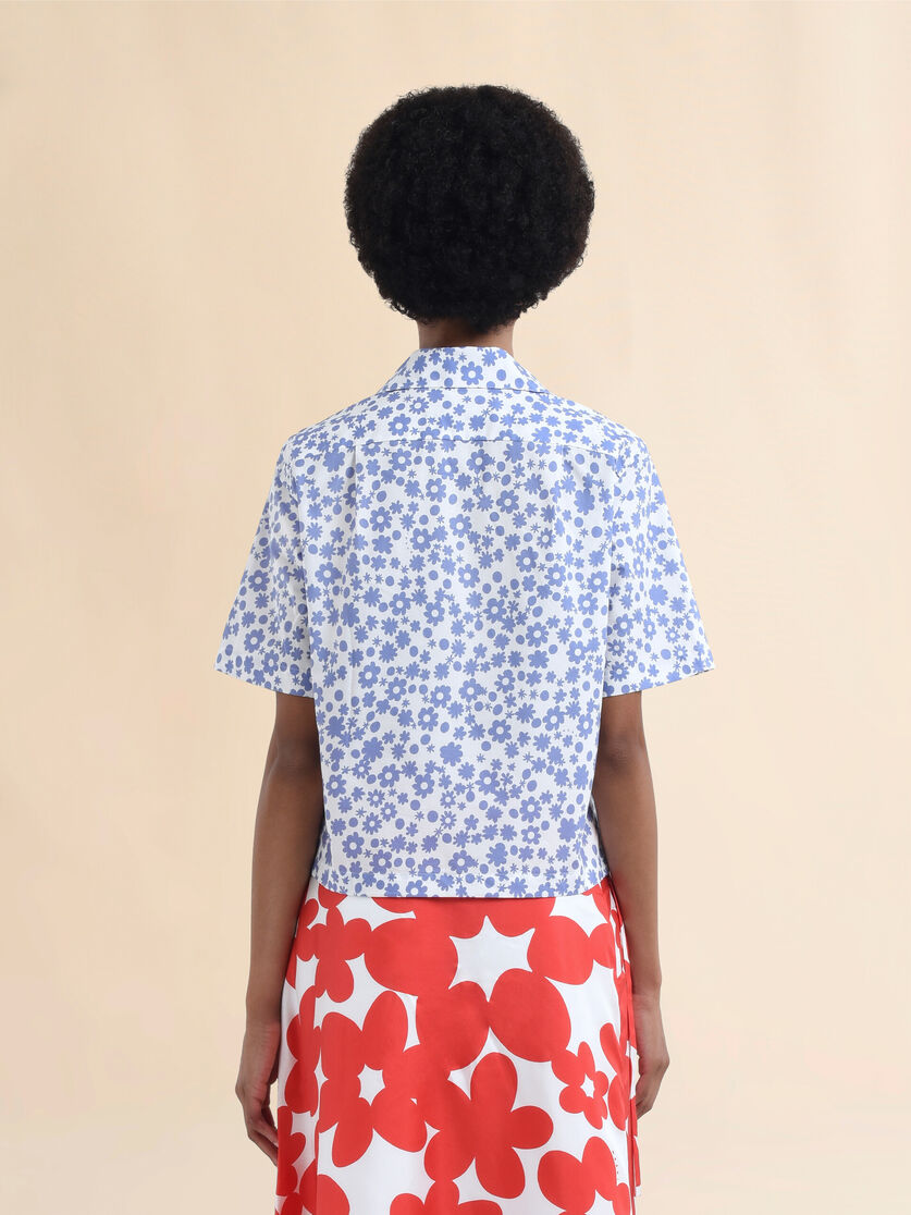 Poplin bowling shirt with blue and white Pop Fields motif - Shirts - Image 3