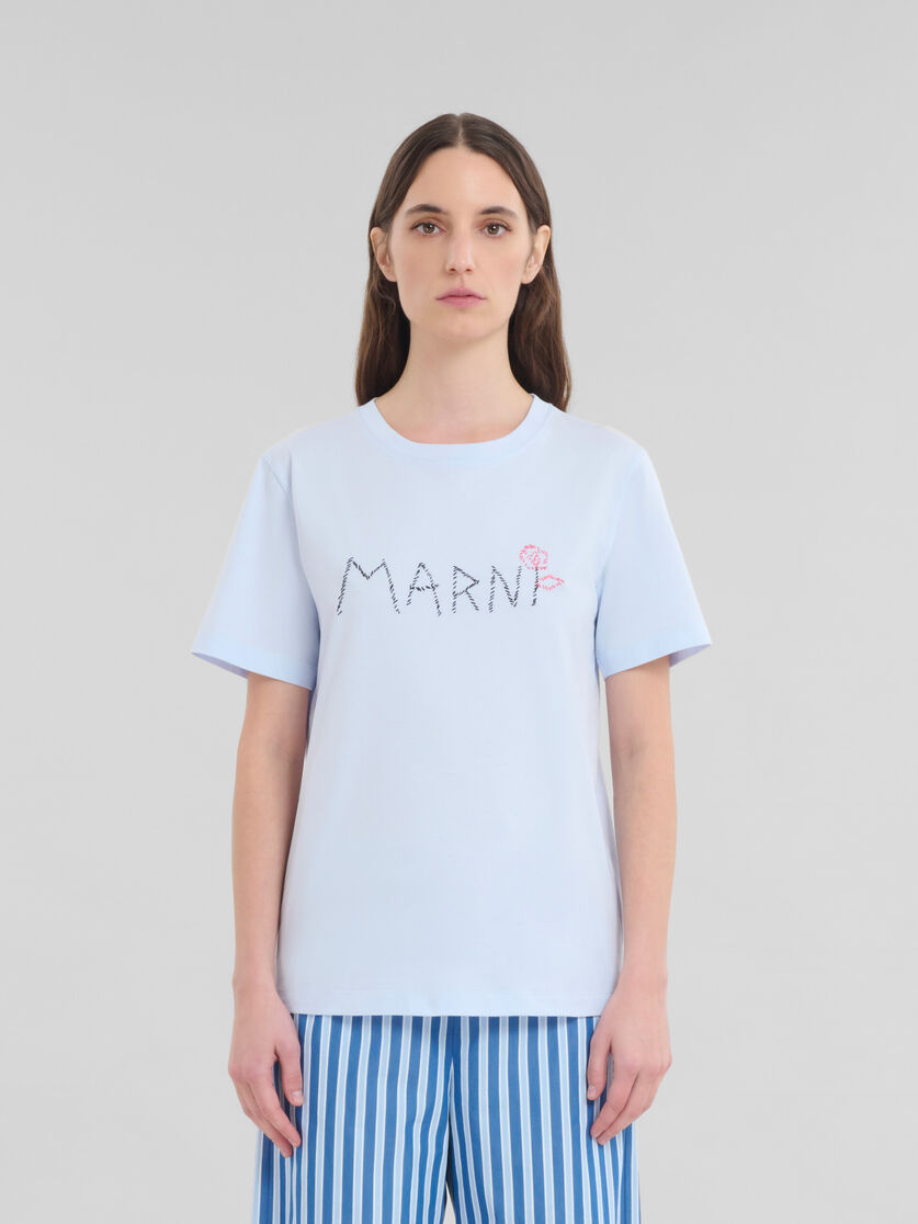 T-shirt en jersey biologique bleu clair avec effet raccommodé Marni - T-shirts - Image 2