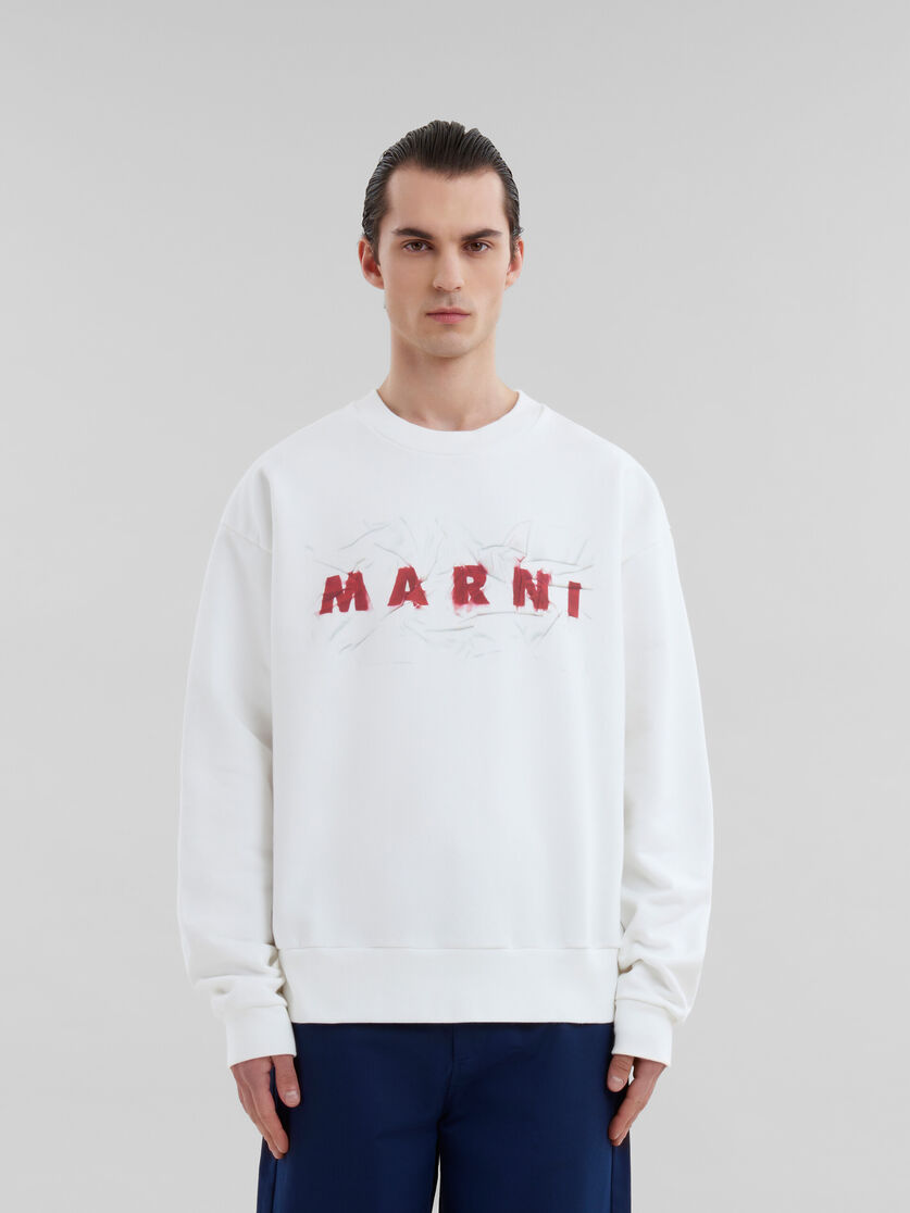 White organic cotton sweatshirt with wrinkled Marni logo | Marni 