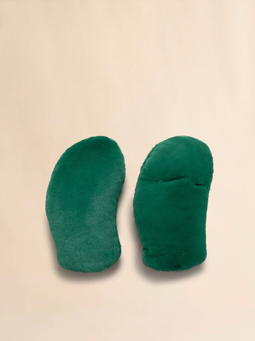 Green padded faux fur mittens - Gloves