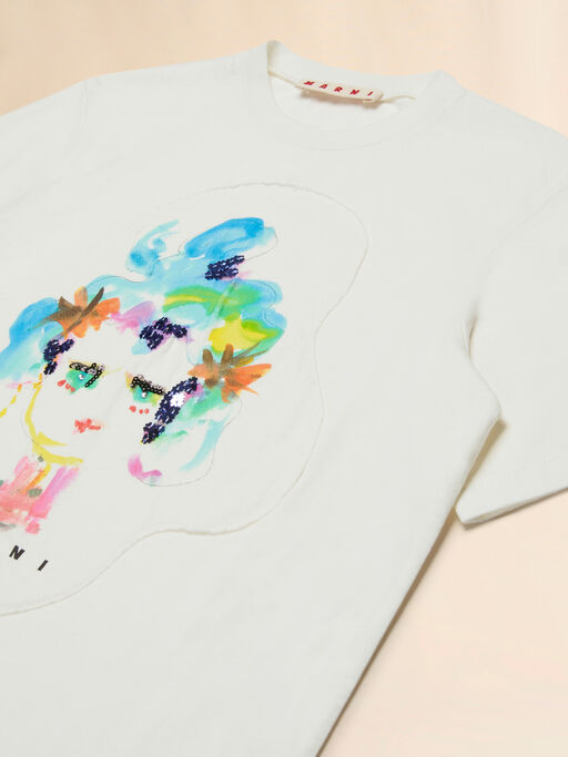 Off-white cotton T-shirt with watercolour patch - T-shirts