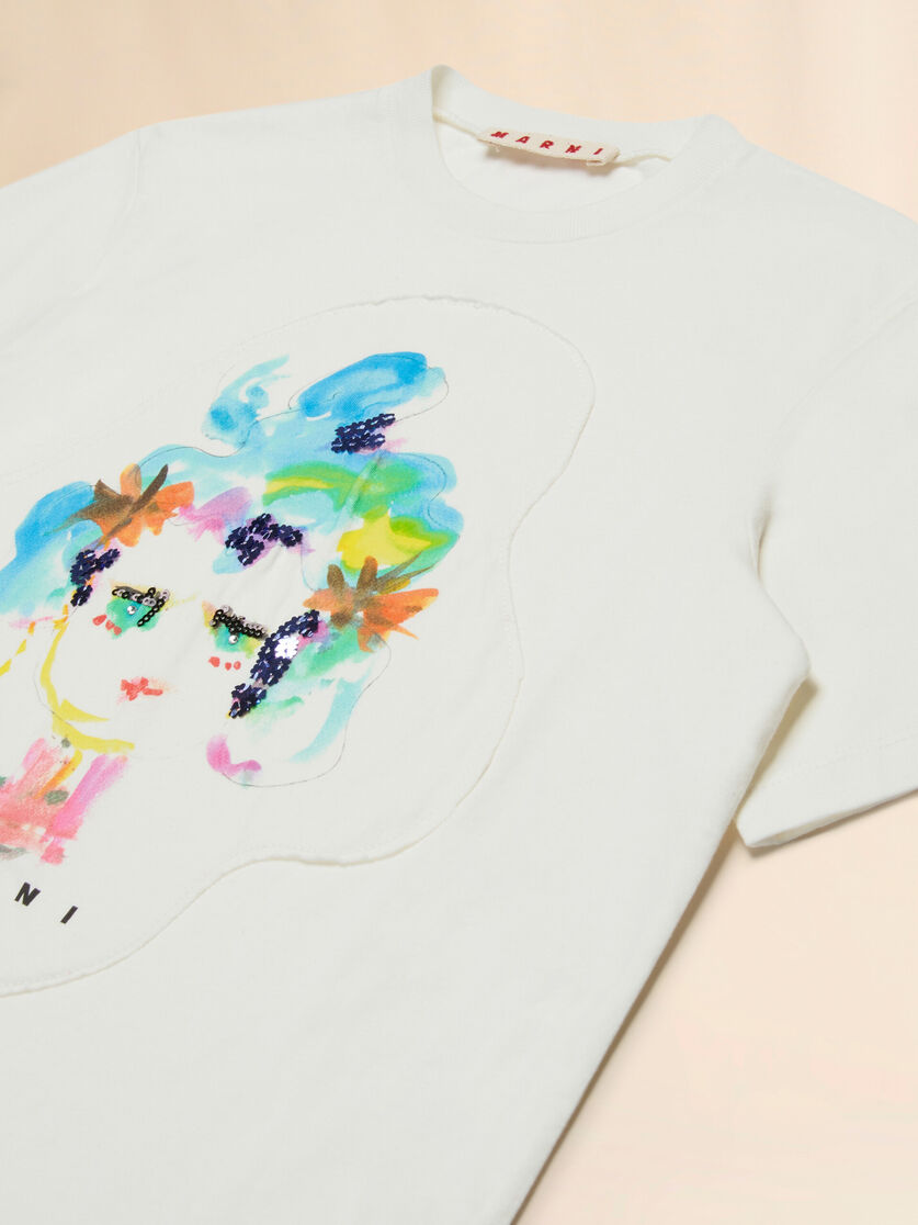 Off-white cotton T-shirt with watercolour patch - T-shirts - Image 3