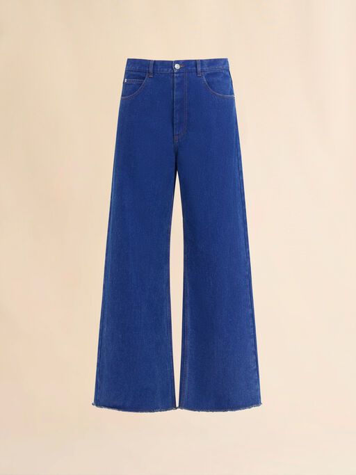 Low rise blue jeans with red belt - Pants