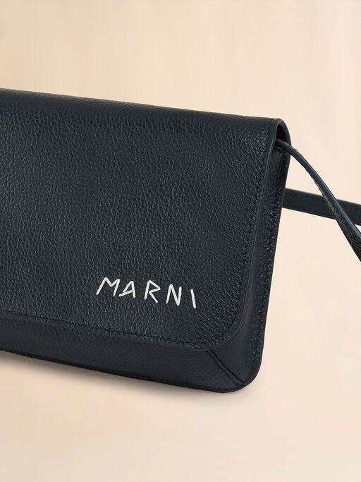 Black leather shoulder bag with Marni Mending - Pochettes
