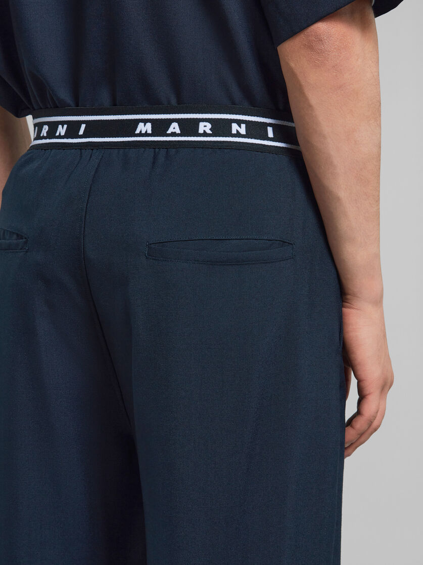 Deep blue tropical wool trousers with back logo waist - Pants - Image 4
