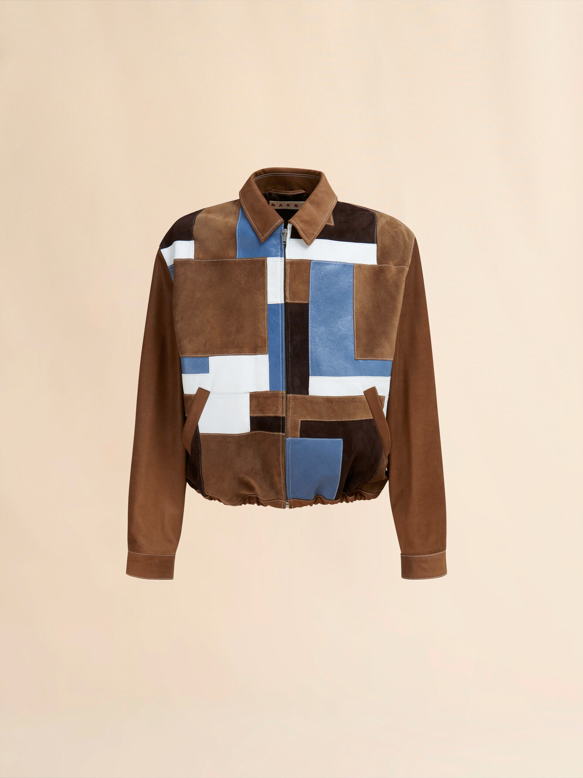 ジャケット MARNI SS22 SINGLE-BREASTED JACKET (GIMA0182U6_USCS99WSW13) Brown suede and leather patchwork jacket | Marni