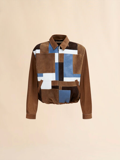 Brown suede and leather patchwork jacket - Jackets