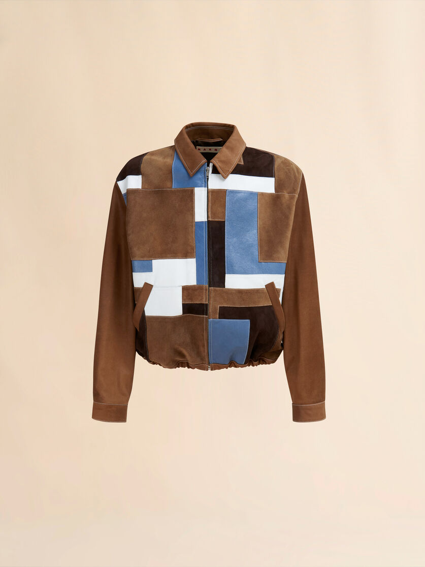 브라운 스웨이드 및 가죽 패치워크 재킷 - Jackets - Image 1