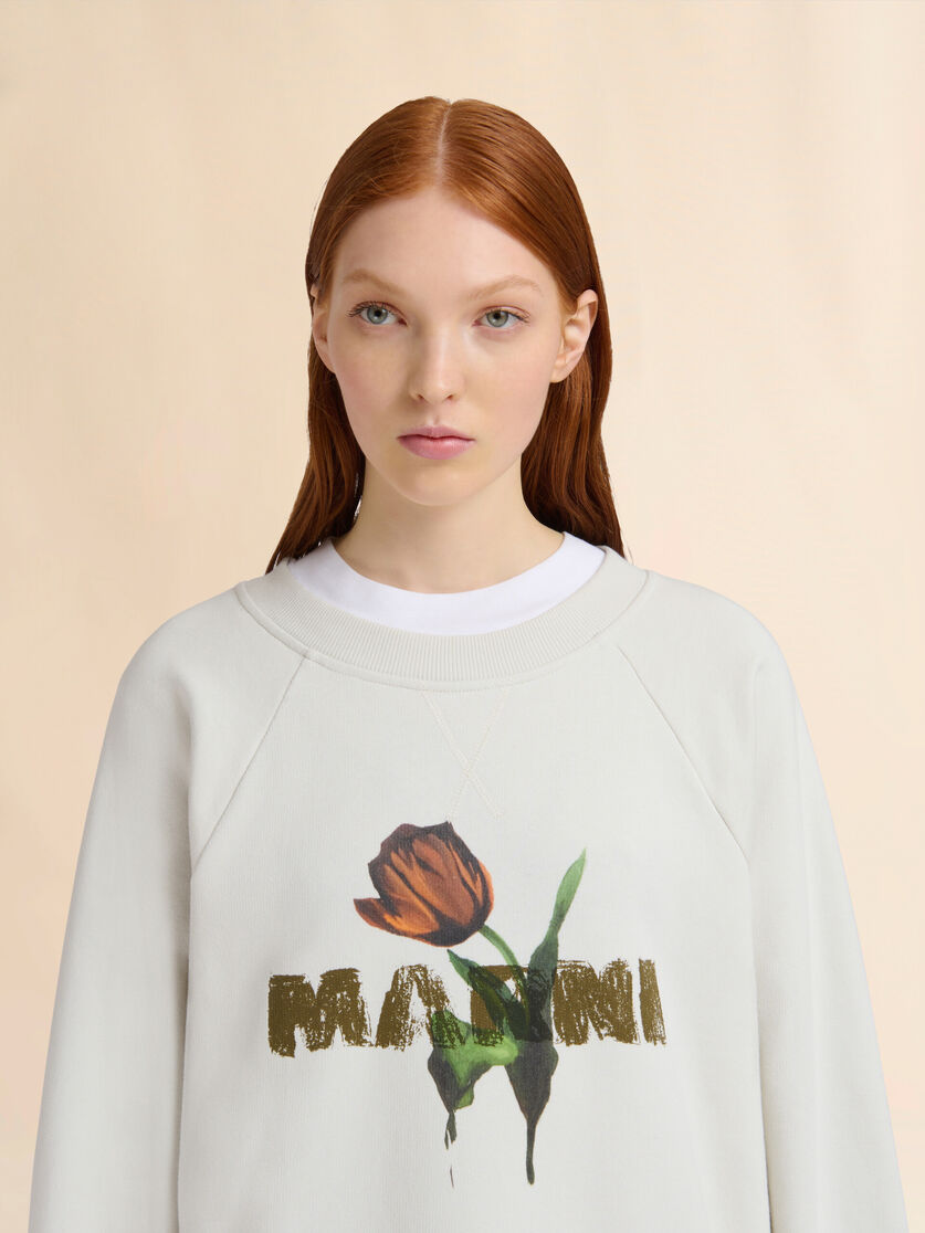 Off-white cotton sweatshirt with tulip print - Sweaters - Image 4