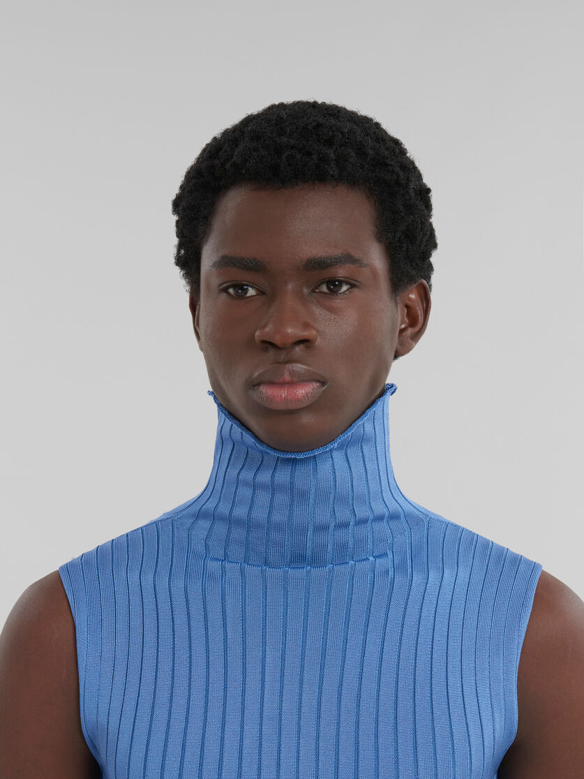 Blue ribbed viscose turtleneck vest | Marni