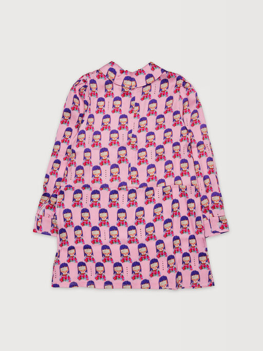 Pink viscose dress with all-over goggle girl print - Dresses
