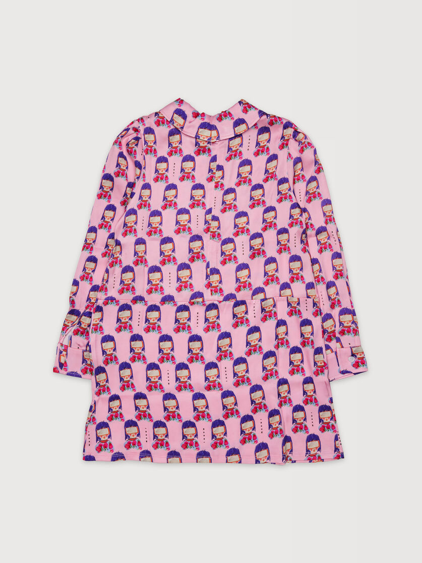 Pink viscose dress with all-over goggle girl print, Image 2