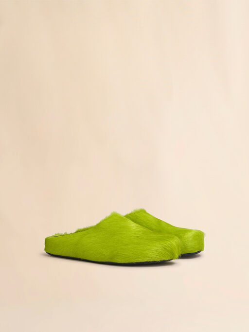 Green long haircalfskin Fussbett sabot - Clogs