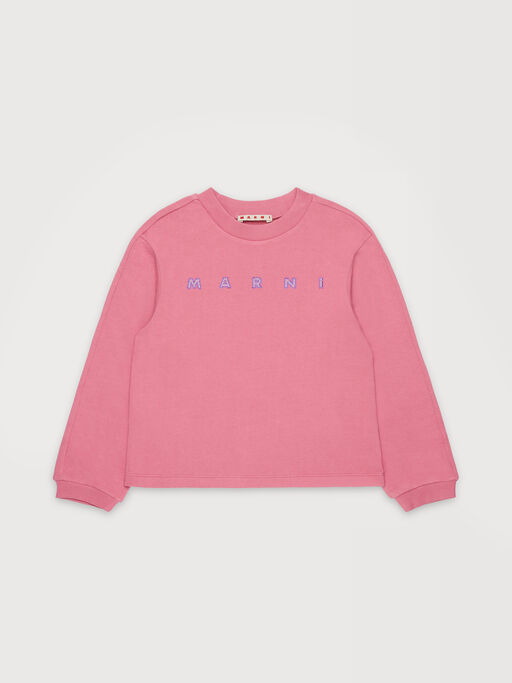 Pink cotton sweatshirt with rhinestone logo - Sweaters