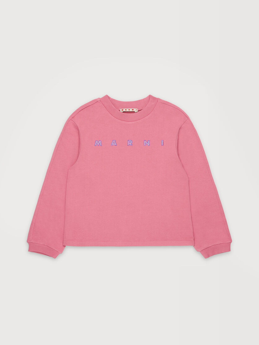 Pink cotton sweatshirt with rhinestone logo, Image 1