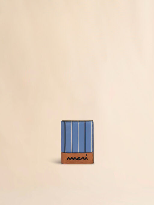 Striped light blue leather bi-fold wallet with Marni Symbol - Wallets