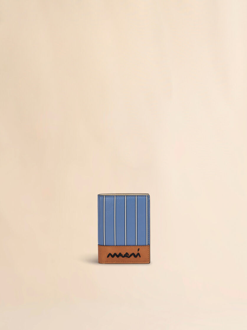 Striped light blue leather bi-fold wallet with Marni Symbol - Wallets - Image 1