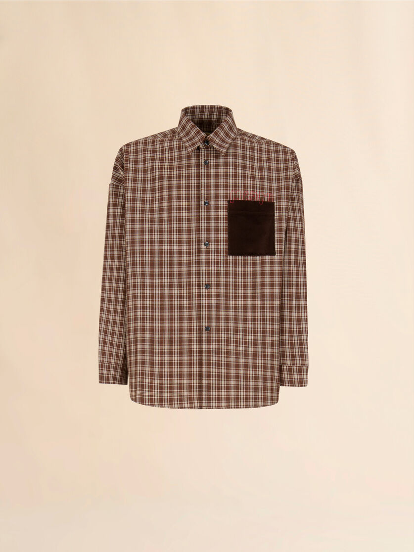 Brown wool shirt with Marni Mending logo - Shirts - Image 1