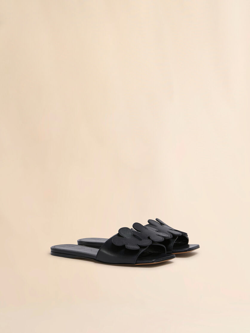 Black leather daisy sandal - Sandals - Image 2