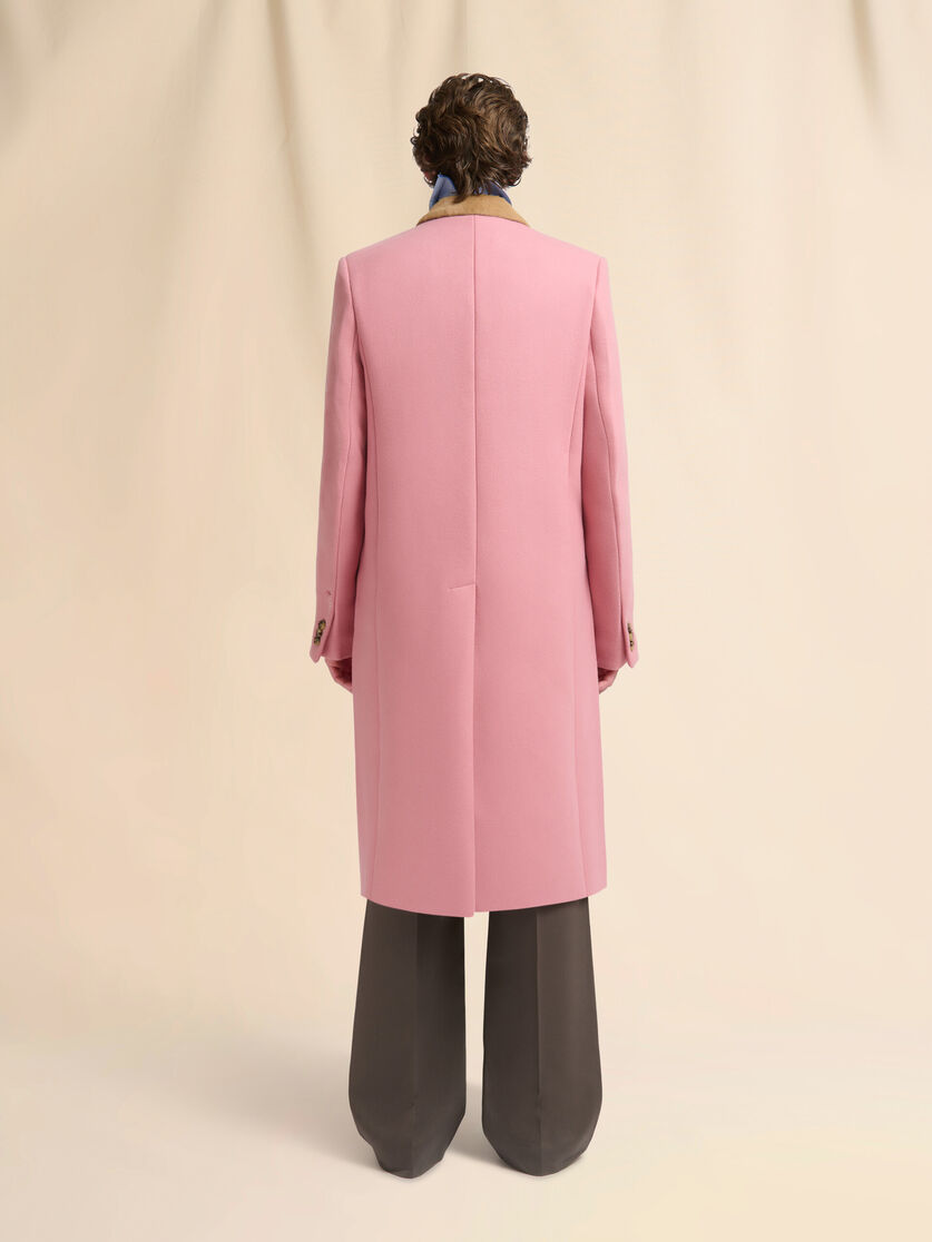 Pink wool felt coat with suede details - Coats - Image 3