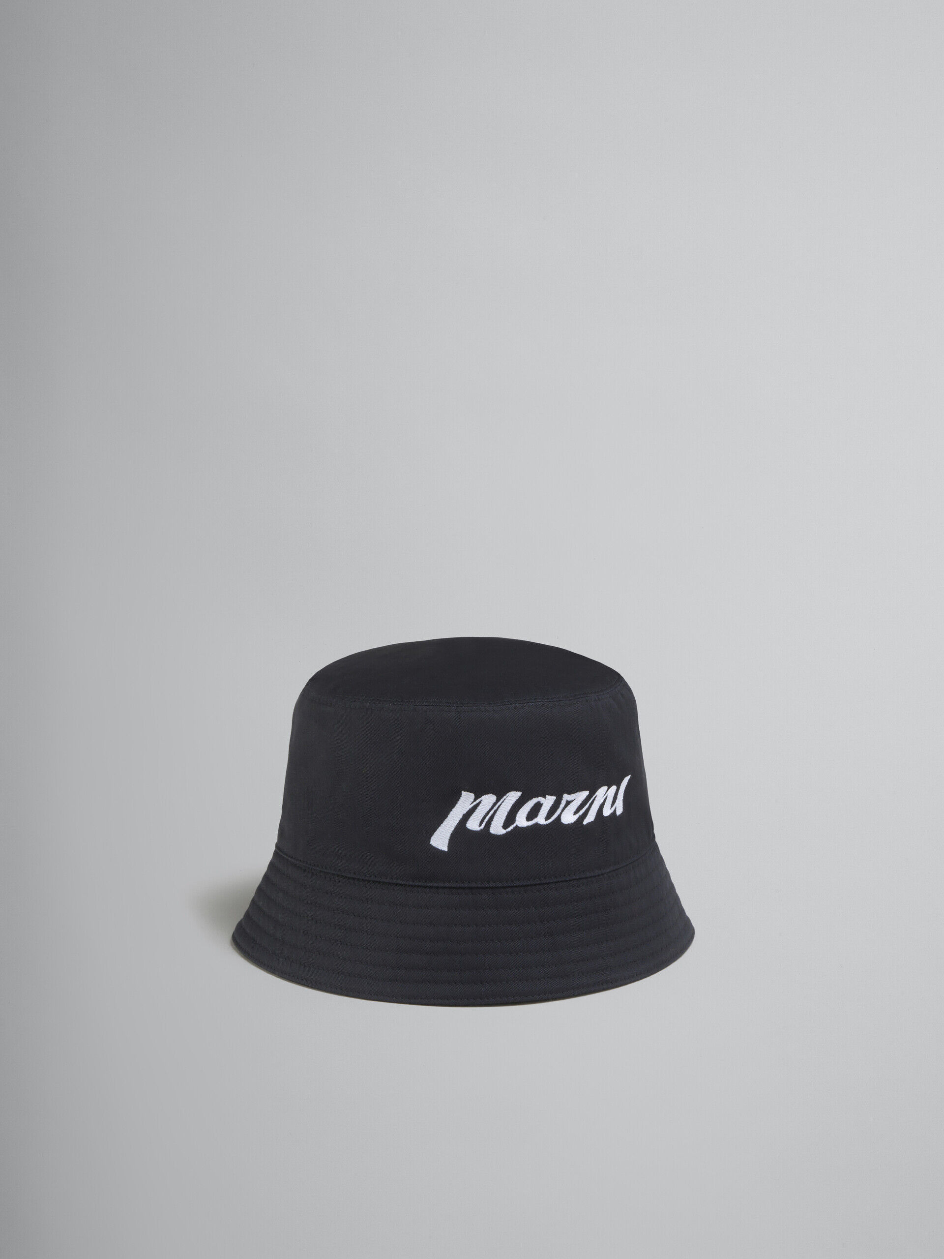 Black twill bucket hat with embroidered logo | Marni