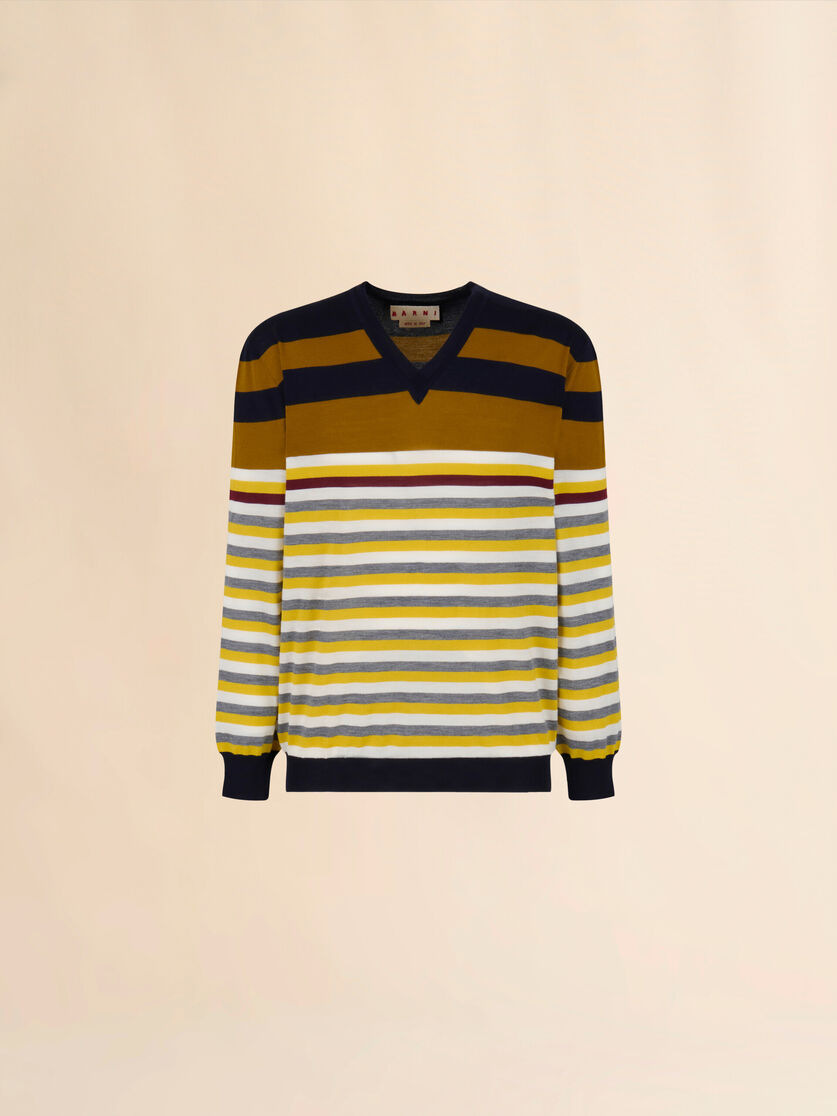 Gelb-braun gestreifter Pullover aus Wolle - Pullover - Image 1