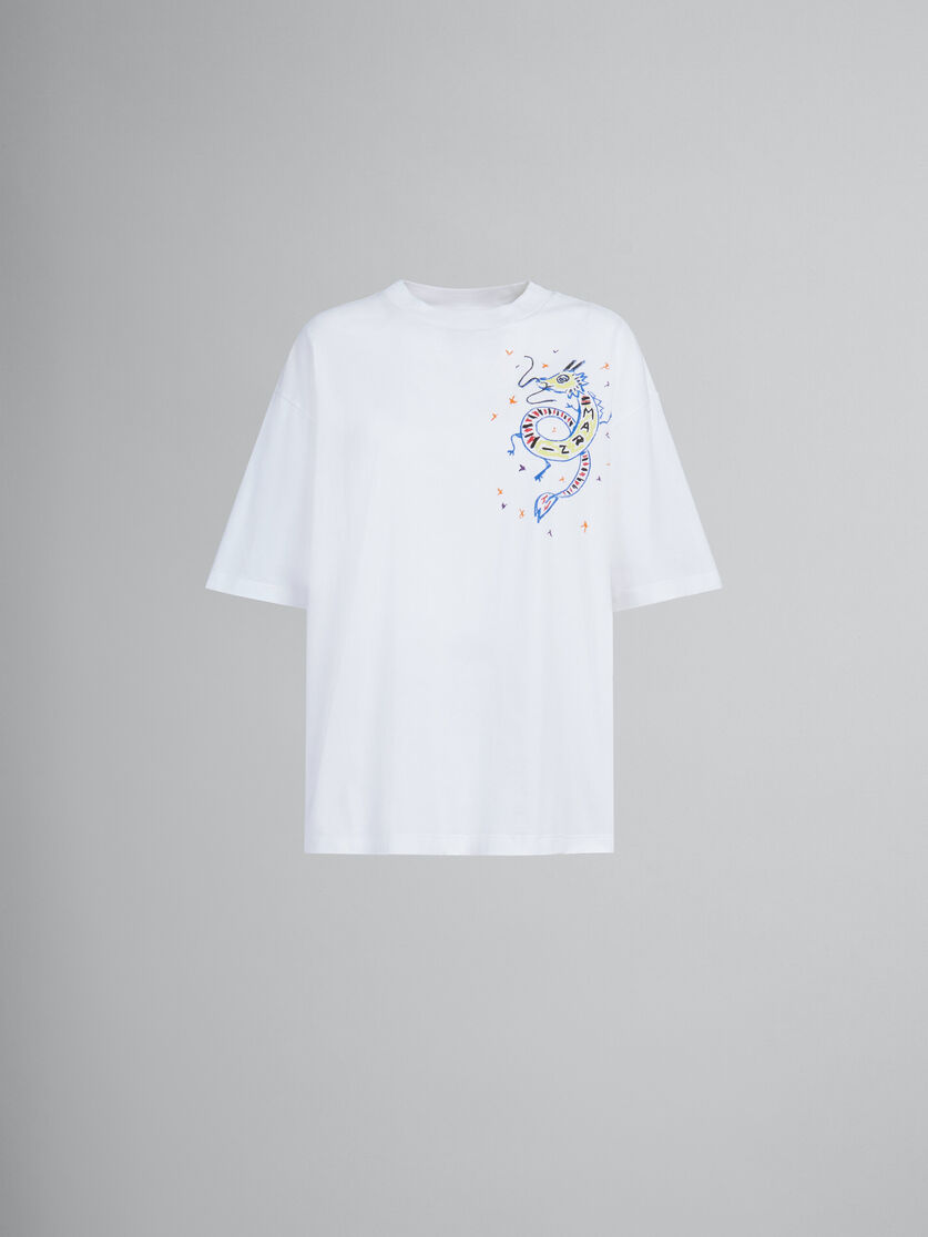 Weißes T-Shirt aus Bio-Jersey mit Drachen-Print | Marni