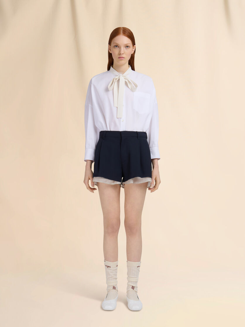Deep blue wool shorts with visible lining - Pants - Image 2