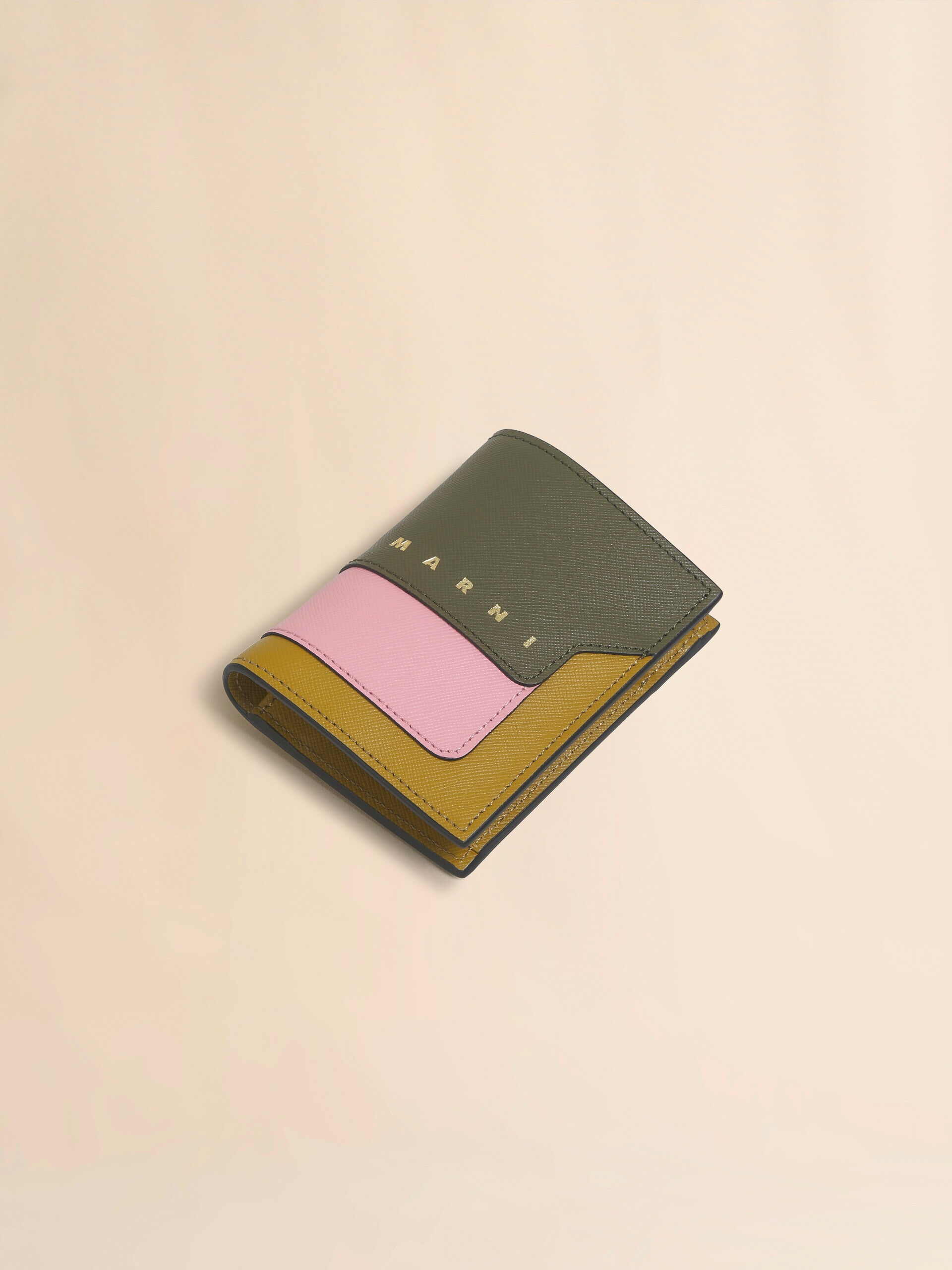 【MARNI】ENVELOPE WALLET Brown leather trifold wallet with Marni Mending embroidery