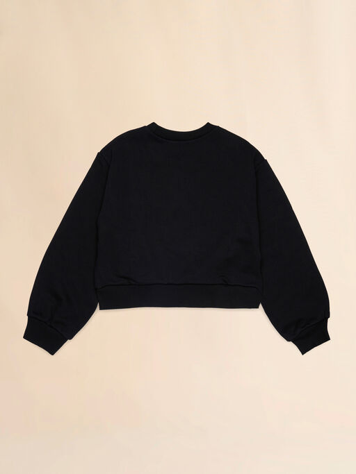 Black cotton cropped sweatshirt with embroidered logo - Sweaters