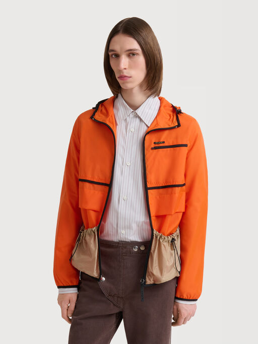 Orange nylon jacket with drawstring pockets - Jackets