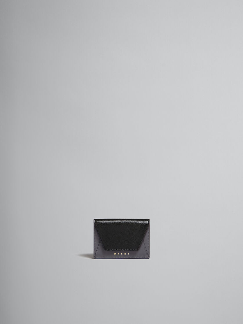 グレー、ブラックレザー製三つ折りウォレット | Marni