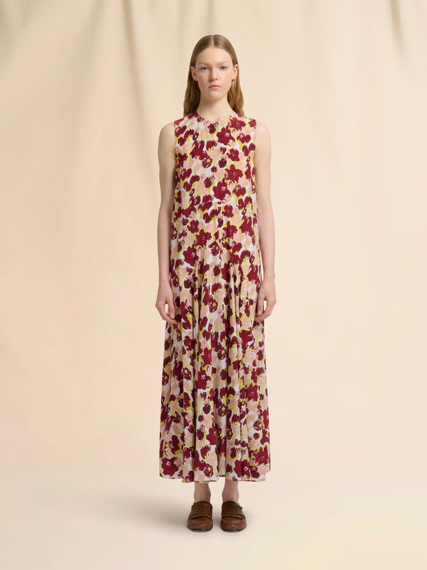 Pink and burgundy silk maxi dress with Secret Bouquet print, Image 2
