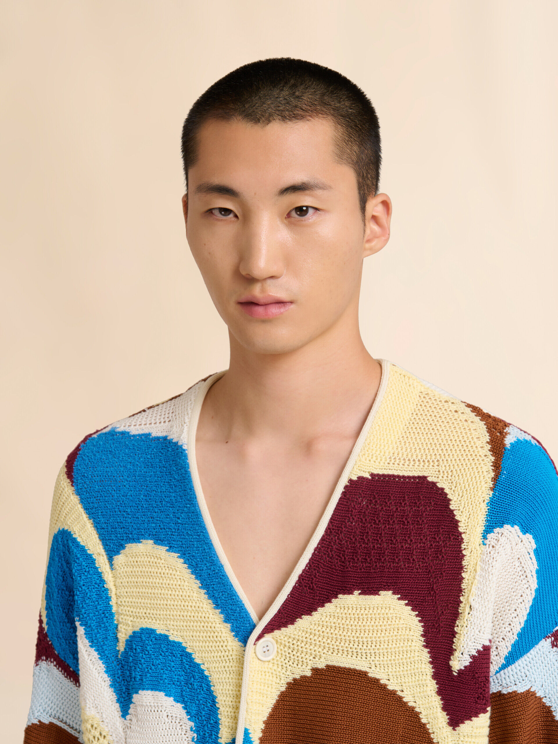 【MARNI】ニット　カーディガン Burgundy and blue cotton crochet-effect cardigan | Marni