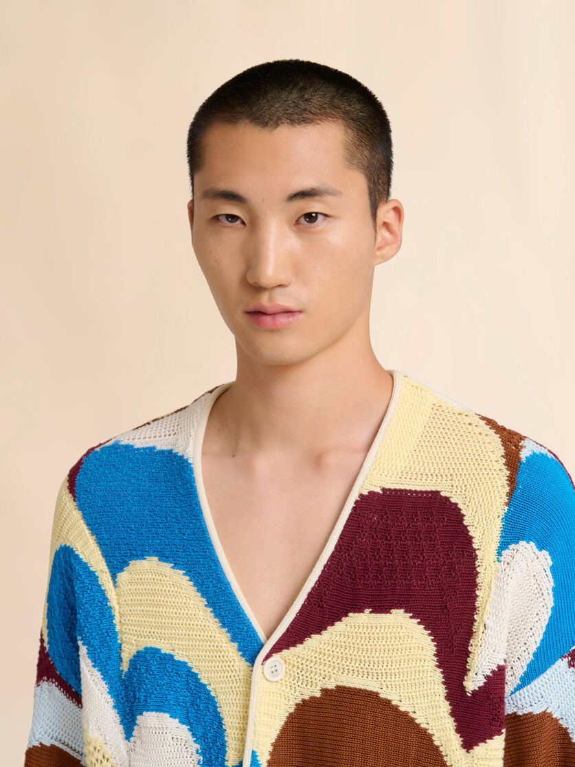 C&aacute;rdigan de algod&oacute;n con efecto de ganchillo burdeos y azul, Image 4