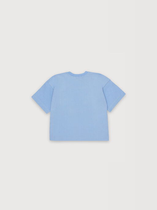 Light blue cotton T-shirt with airplane print - T-shirts