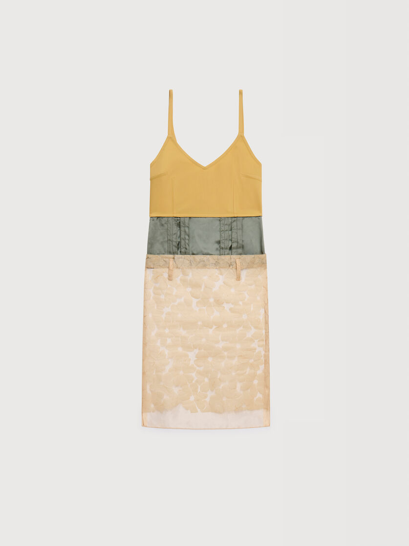 Yellow organza flower dress with satin waist, Image 1